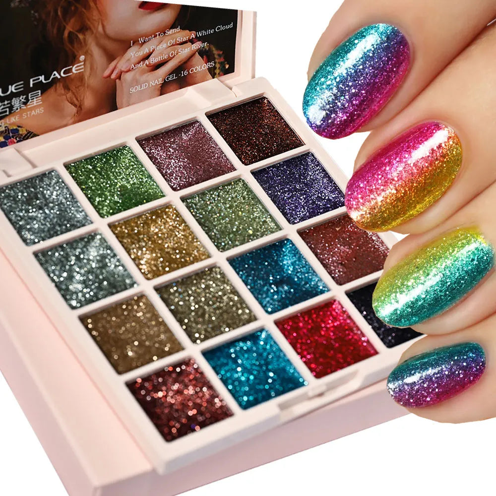 16 Colors Glitter UV Gel Polish Palette - ITurn Heads