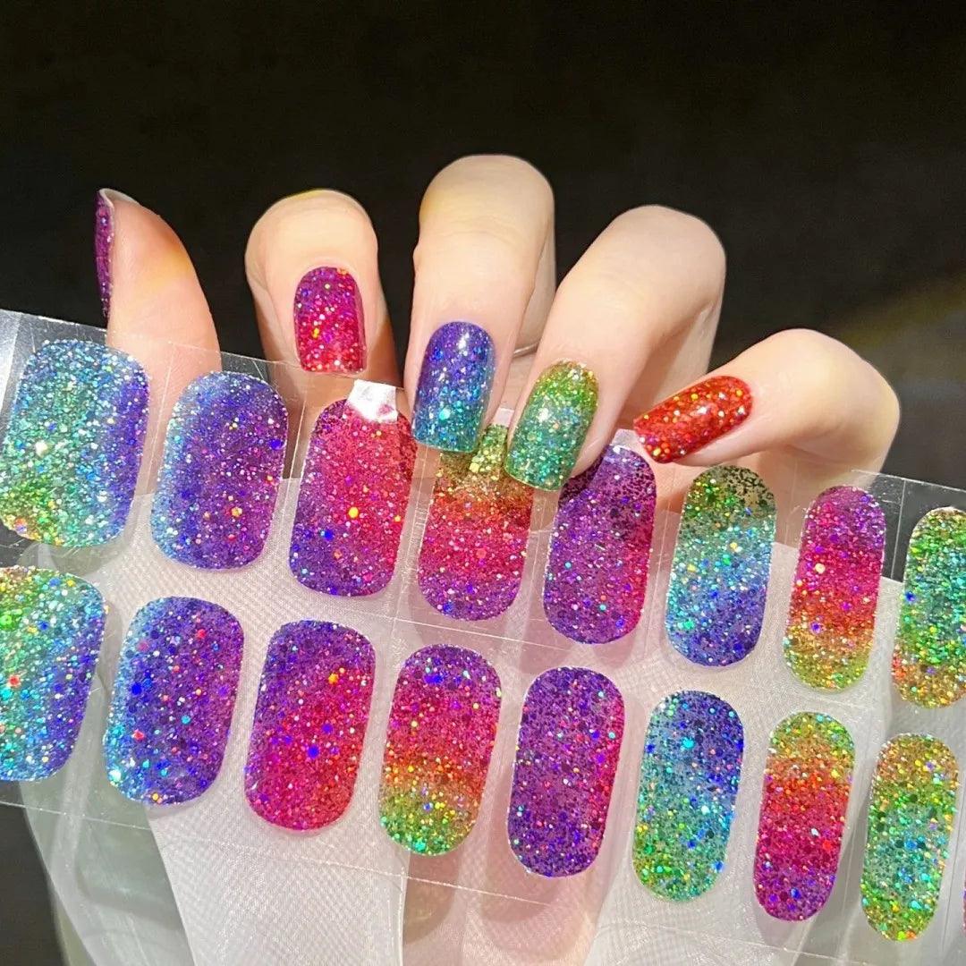 Semi Cured Nail Wraps Waterproof Glitter Nail Strips - ITurn Heads